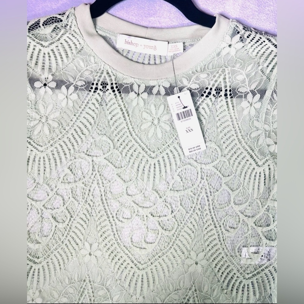 ‼️RARE‼️🎸BISHOP YOUNG🎸🔥NWT🔥SHEER GENIUS Lace Crop Fringe Tee in Ivory—M